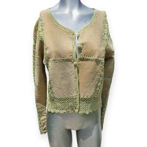 ✨ Vintage Leather Patchwork Cropped Jacket w/ Crochet Hem | EUC 🍃✨